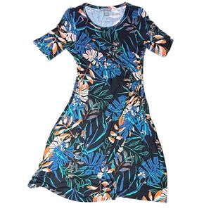 Kate & Mallory Floral Print Midi Dress Stretch Knit‎ Short Sleeve Large